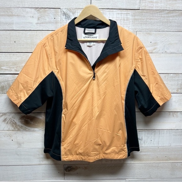 FootJoy Dryjoys Golf Rain Shirt Jacket Medium Orange Black 1/4 Zip Short Sleeve - Picture 1 of 10
